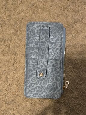 Greyish Blue Leopard Print Zip Wallet